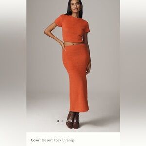 NWT new SMALL Anthropologie Maeve knit column maxi skirt fuzzy soft orange